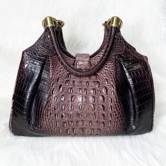 SOLD-Brahmin Leather Croc Embossed Ombre Slouchy Hobo Satchel Purse - Picture 4 of 10
